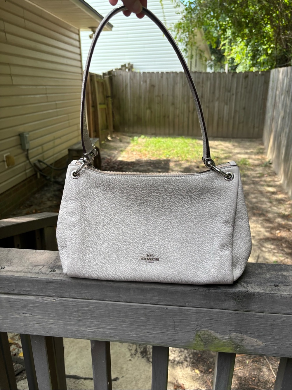 Coach light grey Pebbled Leather Shoulder Bag